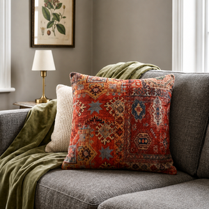 Housse de coussin en laine, taie d'oreiller carrée, style kilim oriental moderne, motif géométrique abstrait, broderie 3D - Product Image 1