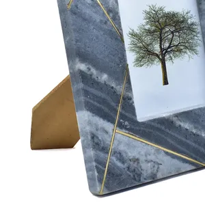Modern Grey Marble Photo <b>Frame</b> – Geometric <b>Gold</b> Inlay Stone Picture <b>Frame</b> for Tabletop Display, Home Décor & Gifting - Product Image 4