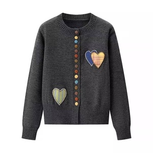 Plus Size Women's Knit <b>Cardigan</b> with <b>Heart</b>-Shaped Color Buttons Round Neck Loose Fit Sweater - Product Image 2