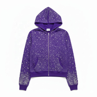 Sweat à capuche zippé surdimensionné avec strass, logo personnalisé, mélange de coton premium, entièrement orné de strass, pour hommes