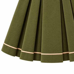 Girls Olive Green Pinafore Dress <b>White</b> Long Sleeve Blouse <b>Pleated</b> <b>Skirt</b> Button Detail Elegant School Uniform 100% Polyester - Product Image 4