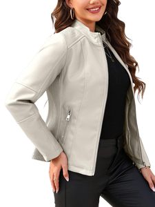 <b>Women</b> Premium Faux Leather Stand Collar Bomber <b>Jacket</b> Custom Logo OEM - Product Image 1