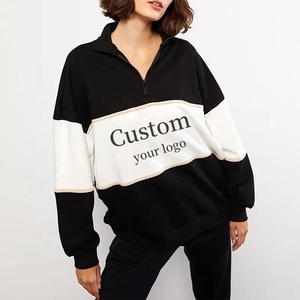 Sweat-shirts pour femmes en gros, style streetwear, demi-zip, col roulé vintage, manches longues, bicolore, épaules tombantes, avec blocs de couleur - Product Image 2