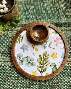 Plateau rond pour chips et sauce, en bois, peint à la main, minimaliste, passe au lave-vaisselle - Product Image 2