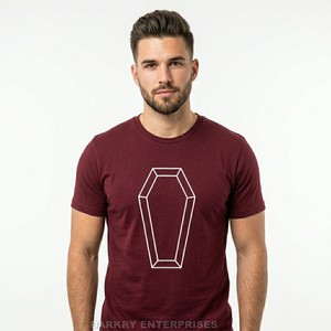 T-shirt homme personnalisé minimaliste géométrique en forme de cercueil, rouge bordeaux, manches courtes, en coton, streetwear, t-shirt graphique pour homme - Product Image 1