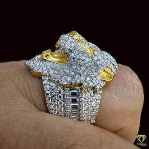 Lab Grown Diamond Lion Head Statement <b>Ring</b> for Men Two Tone White Yellow <b>Gold</b> Iced Out Luxury Hip Hop Animal <b>Cocktail</b> <b>Ring</b> - Product Image 3