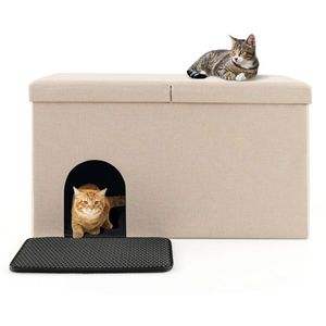 Beige Cat Litter Box Enclosure with Urine Proof Litter Mat Entrance Shoe Stool & Accessories - Product Image 2