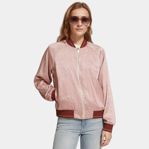 Floral Printed Bomber <b>Jacket</b> Women's Full Sleeve Zipper Closure Stand Collar Regular Length Spring Wear Contrast Trim - Product Image 3