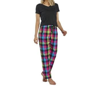 Women's Plus Size Blue Neon Buffalo Plaid Flannel Pajama Pants Soft Breathable Summer Loungewear Elastic Waist Hot Selling - Product Image 1