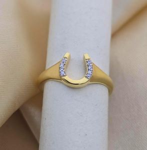 Anillo de Herradura de Plata de Ley 925, Chapado en Oro, con Circonitas, Anillo de la Suerte, Minimalista, Elegante, para Mujer, Regalo de Joyería de Buena Suerte - Product Image 4