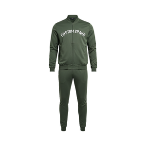 Conjunto Deportivo para Hombre en Verde Oliva, Chaqueta con Cierre y Cuello Alto con Estampado de Letras en la Parte Delantera, Corte Regular, Dos Piezas - Product Image 1