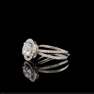 Anillo de Compromiso con Diamante Cultivado en Laboratorio de Corte Redondo de 2 CTW, Oro Sólido de 14K, Certificado IGI, Anillo Halo - Product Image 2