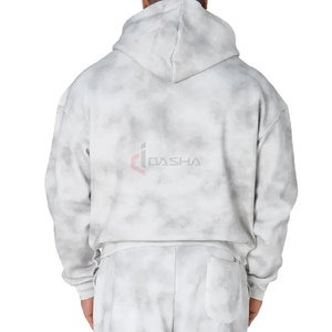 Sweat à capuche zippé personnalisé pour homme, 100% coton, grammage lourd, épaules tombantes, en molleton bouclette, écologique, avec logo personnalisé - Product Image 2