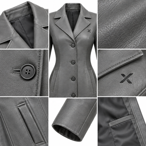 Manteau en cuir véritable pour femmes |   Gris Chameau Noir |   Fabricant OEM ODM |   Conception de qualité supérieure |   Vêtements en cuir | - Product Image 4