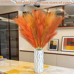 8 Pezzi Grandi Steli di Erba della Pampa Artificiale, 35 cm, Soffici, Colori Autunnali, Decorazione in Erba Finta, Fiori Alti, Colore Arancione, 100% Finto - Product Image 3