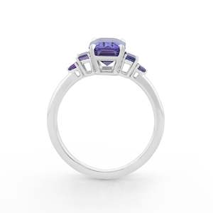 Women's Sapphire Engagement Ring Emerald Cut Prong Setting Classic Gemstone Ring - Product Image 4