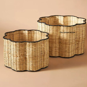 Creative Rattan <b>Basket</b> Hand Crafted Sets Of 2 <b>Storage</b> Home Organization Made Of Rattan Geometric Shape - Product Image 1