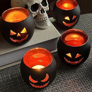 Set Decorazioni per Tavolo di Halloween, 6 Portacandele in Vetro Nero a Forma di Jack O' Lantern, Decorazioni per Feste di Halloween da Interno - Product Image 3