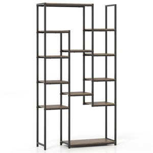Freestanding 12-<b>Shelf</b> Geometric <b>Walnut</b> Bookcase Anti-Tip Kit Included with Metal Frame - Product Image 4