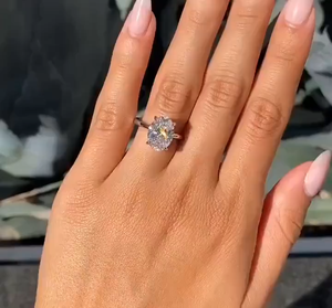 3Ct Oval Hidden Halo Lab Grown Engagement Solitaire Diamond Ring For Women 14K Solid Gold Ring Anniversary Gift <b>Wed</b> - Product Image 1