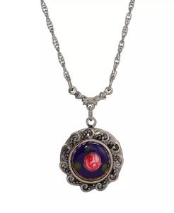 Floral Enamel Round <b>Locket</b> Necklace | 2028 - Product Image 1