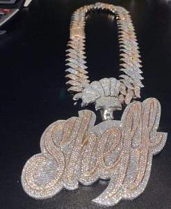 Chaîne cubaine en argent sterling 925 avec perle d'eau douce taille brillant ronde et moissanite en forme de cœur, bijoux fins unisexes style hip-hop - Product Image 1
