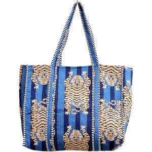 Sac fourre-tout en coton bohème CRAFT HACKLE avec motif brodé tigre, fermeture ouverte, pour femme, idéal pour le shopping toutes saisons - Product Image 1