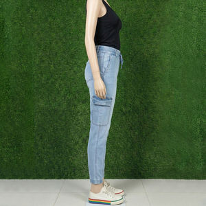 Jeans Cargo de Mujer, Cintura Media, Corte Recto, Felpa, Alta Calidad, Bolsillos Laterales, Cierre con Cordón, 100% Algodón, Transpirables, Secado Rápido - Product Image 2