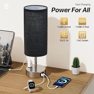 Lampada da Comodino Dimmerabile a 3 Intensità con Porte di Ricarica USB AC, Piccola Lampada da Comodino con Controllo Touch e Porte di Ricarica USB A+C - Product Image 4