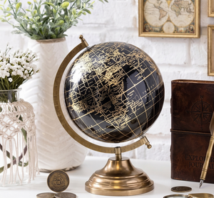 Retro Black & Gold Decorative World Globe Antique Metal Stand Office Decor Executive World Globe High Quality - Product Image 1