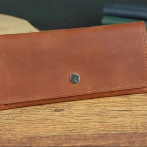 High Quality Genuine Leather Bifold Wallet for Men Women Unisex Long <b>Purse</b> Button Closure Cotton Lining Featuring Logo Pattern - Product Image 5