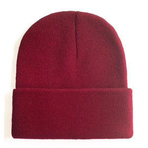 Bonnet unisexe en tricot de couleur unie 100 % acrylique, casquette d'hiver pour adultes, style décontracté, design à revers rouge - Product Image 2