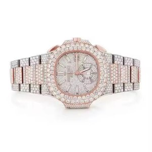 Montre automatique mécanique en or rose pour hommes, style Hip Hop, luxe, avec moissanite VVS colorée, entièrement sertie de pierres, vente en gros - Product Image 3