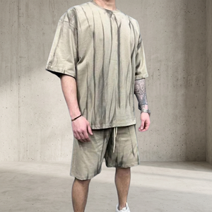 Ensembles décontractés sur mesure OEM/ODM pour hommes : T-shirts et shorts 100 % coton épais, coupe ample et oversize, séchage rapide, collection automne - Product Image 6