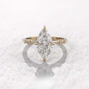 แหวนหมั้นวินเทจเพชรโมอิสซาไนต์ทรงมาร์คีส์ 3 กะรัต ทองคำขาว 14k แหวนแต่งงานแบบมินิมอลสำหรับผู้หญิง - Product Image 1