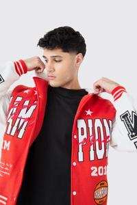 Customized College University <b>Wool</b> Sleeve <b>Quilted</b> Winter Streetwear Bomber Baseball Jacket with Front Logo for Men - Product Image 6