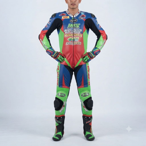 Combinaison de course premium Ramaha pour homme, 1 pièce, en cuir de vache véritable/cuir de kangourou, style MotoCP, combinaison de course sur circuit, niveau de protection 2 - Product Image 1