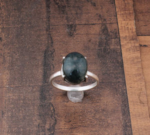 Natural Green Moss Agate Bezel Setting Brilliant Cut 925 Sterling Silver Gemstone <b>Ring</b> Unique Dendritic Agate Statement Women - Product Image 2