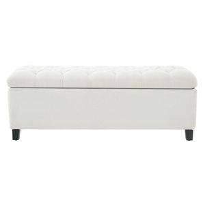 Panca Ottomana Bianca con Superficie Bouclé e Vano Contenitore, Gambe in Legno di Gomma Resistenti, Capacità 300 Libbre, Sgabello e Pouf - Product Image 4