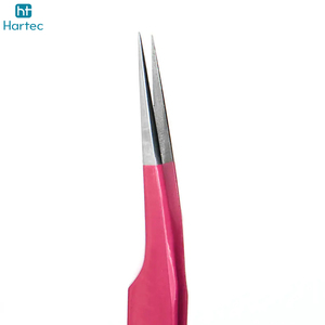 Fully Customized Made Grafted Tweezers Pure Stainless Steel Dark Pink Color Fiber Curved Shape Tip Extension Tweezers Set - Product Image 4