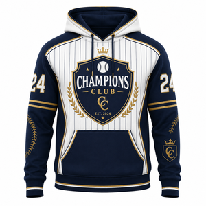Sudadera con Capucha de Béisbol Champions Club para Hombre, Diseño 24 con Rayas Azul Marino, Blanco y Dorado, Ropa Deportiva para Adultos - Product Image 1