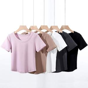 Womens Cropped Short Length Tshirt 180gsm O-neck Slim Fit Custom logo Screen Print Streetwear Knitted Women <b>Top</b> - Product Image 2