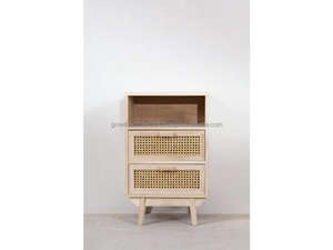 Mesa de Noche de Ratán y Madera de Mango con Cajones |   Mesa de Noche de Madera Natural |   Muebles de Almacenamiento para Dormitorio, Mesa Auxiliar - Product Image 4