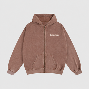เสื้อฮู้ดดี้โอเวอร์ไซส์สีเทาแบบฟอกกรด ซิปยาวเต็มตัว ผ้าฟลีซหนานุ่ม สไตล์สตรีทแวร์ ยูนิเซ็กส์ ขายส่งเสื้อผ้าลำลอง B2B - Product Image 3
