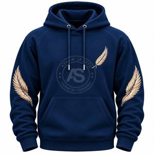 Sweat-shirt à capuche bleu marine pour homme avec imprimé plumes dorées, coupe classique, style décontracté, sweat-shirt en molleton - Product Image 1
