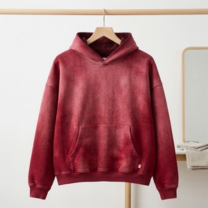 Sweat-shirt à capuche surdimensionné en coton molletonné, style vintage, rouge délavé, vente en gros - Product Image 4