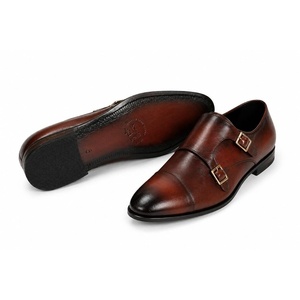 รองเท้าหนังแท้ทรงหัวแหลมแบบ Monk Strap ป้องกันการเจาะทะลุ กันลื่น หัวเข็มขัดคู่ ทำมือ สำหรับฤดูใบไม้ร่วง เหมาะสำหรับใส่ทำงานในออฟฟิศ - Product Image 1
