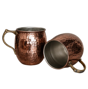 Handcrafted 100% Pure Copper Moscow Mule <b>Mug</b> Hammered Design with Solid Brass Handle High Quality Food Safe Cocktail Barware - Product Image 2