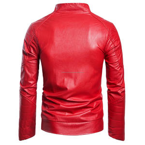Veste de moto décontractée en similicuir pour homme avec fermeture éclair, col montant et poche, style blouse bombardier pour homme - Product Image 3