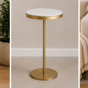 Modern Round Marble Top Coffee <b>Table</b> with <b>Gold</b> Brass Frame Living Room Furniture Decorative <b>Side</b> <b>Table</b> - Product Image 2